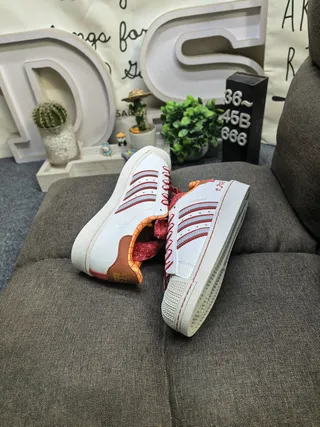 Adidas Superstar White Red Orange Brown Lifestyle Sneakers 6
