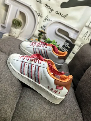Adidas Superstar White Red Orange Brown Lifestyle Sneakers 7