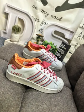 Adidas Superstar White Red Orange Brown Lifestyle Sneakers 9