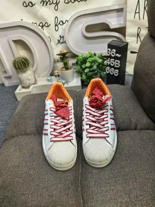 Adidas Superstar White Red Orange Brown Lifestyle Sneakers 10