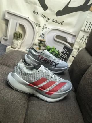 Adidas TERREX Gray Red Mesh Upper Three Stripes Running Shoes 9