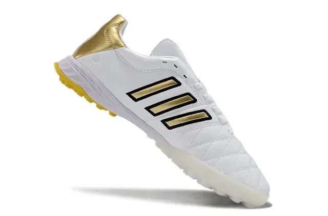 Adidas White Gold Quilted Upper Three Stripes Turf Soccer Shoes 2