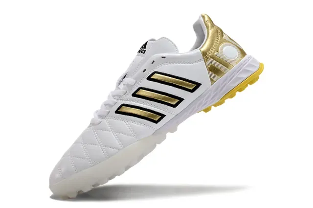 Adidas White Gold Quilted Upper Three Stripes Turf Soccer Shoes 3