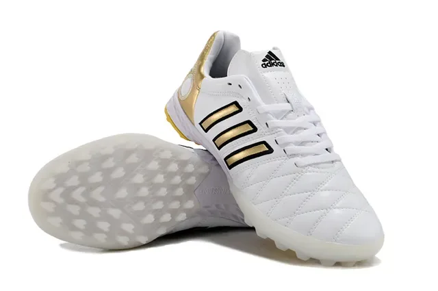Adidas White Gold Quilted Upper Three Stripes Turf Soccer Shoes 4