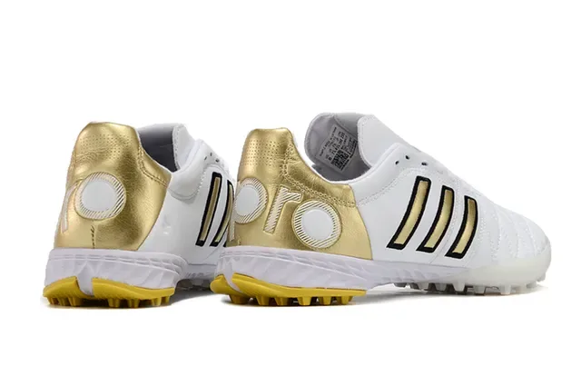 Adidas White Gold Quilted Upper Three Stripes Turf Soccer Shoes 5