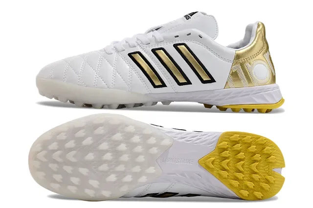 Adidas White Gold Quilted Upper Three Stripes Turf Soccer Shoes 6
