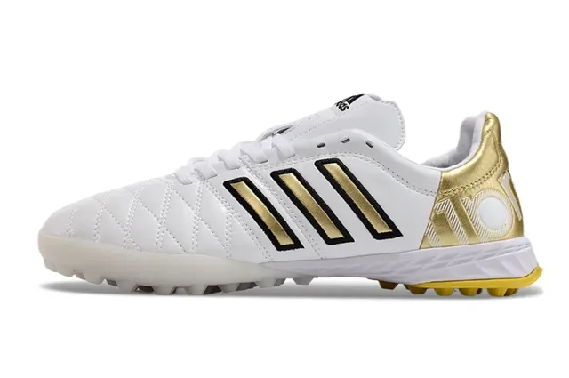 Adidas White Gold Quilted Upper Three Stripes Turf Soccer Shoes 7
