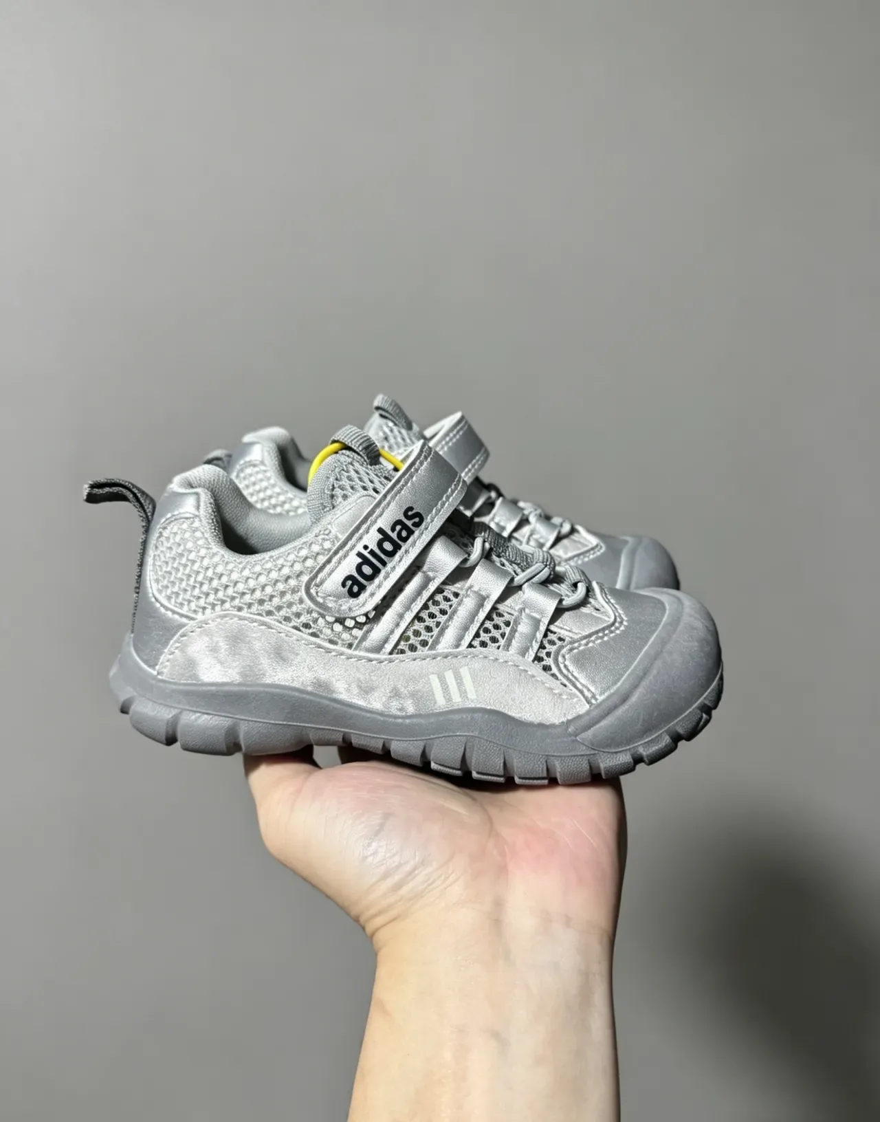 Adidas White Gray Velcro Strap Closure Mesh-and-Synthetic Upper Lifestyle Sneakers 3
