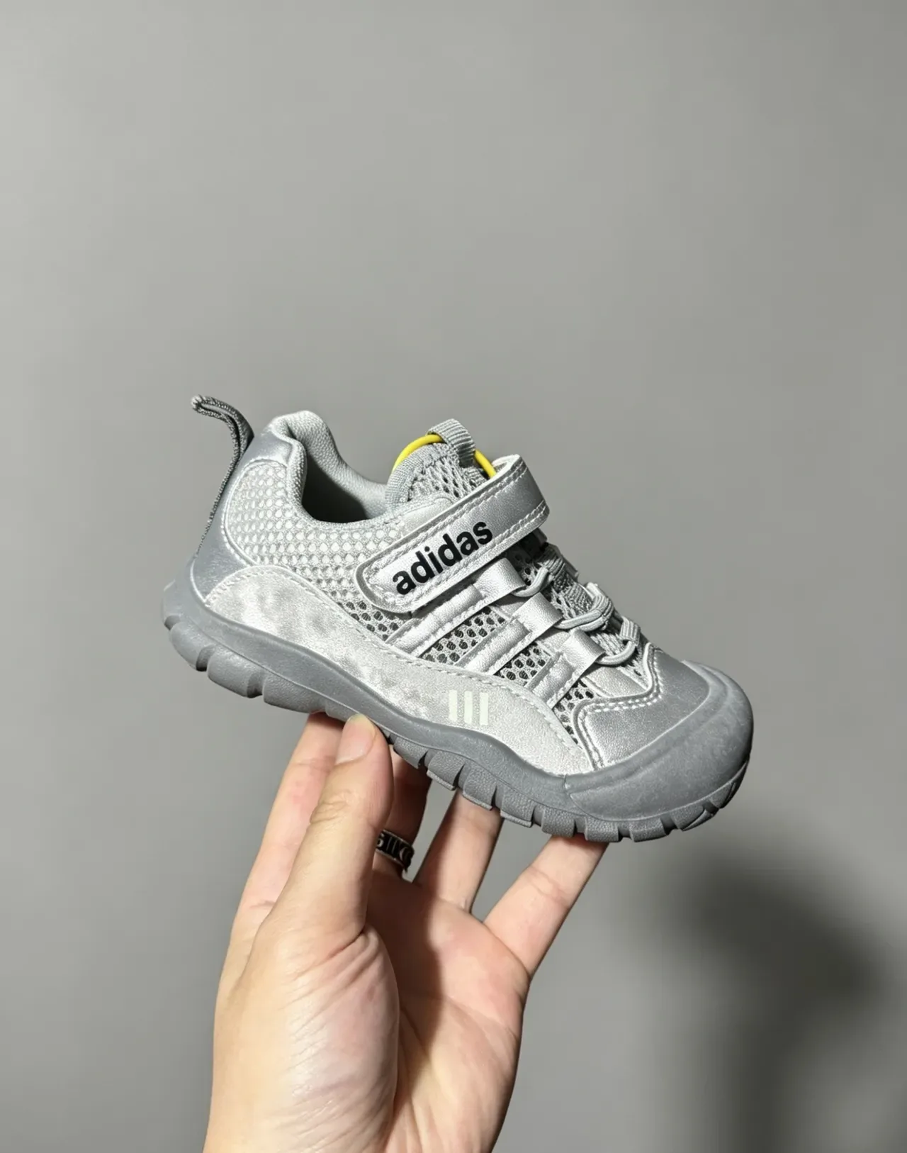 Adidas White Gray Velcro Strap Closure Mesh-and-Synthetic Upper Lifestyle Sneakers 4