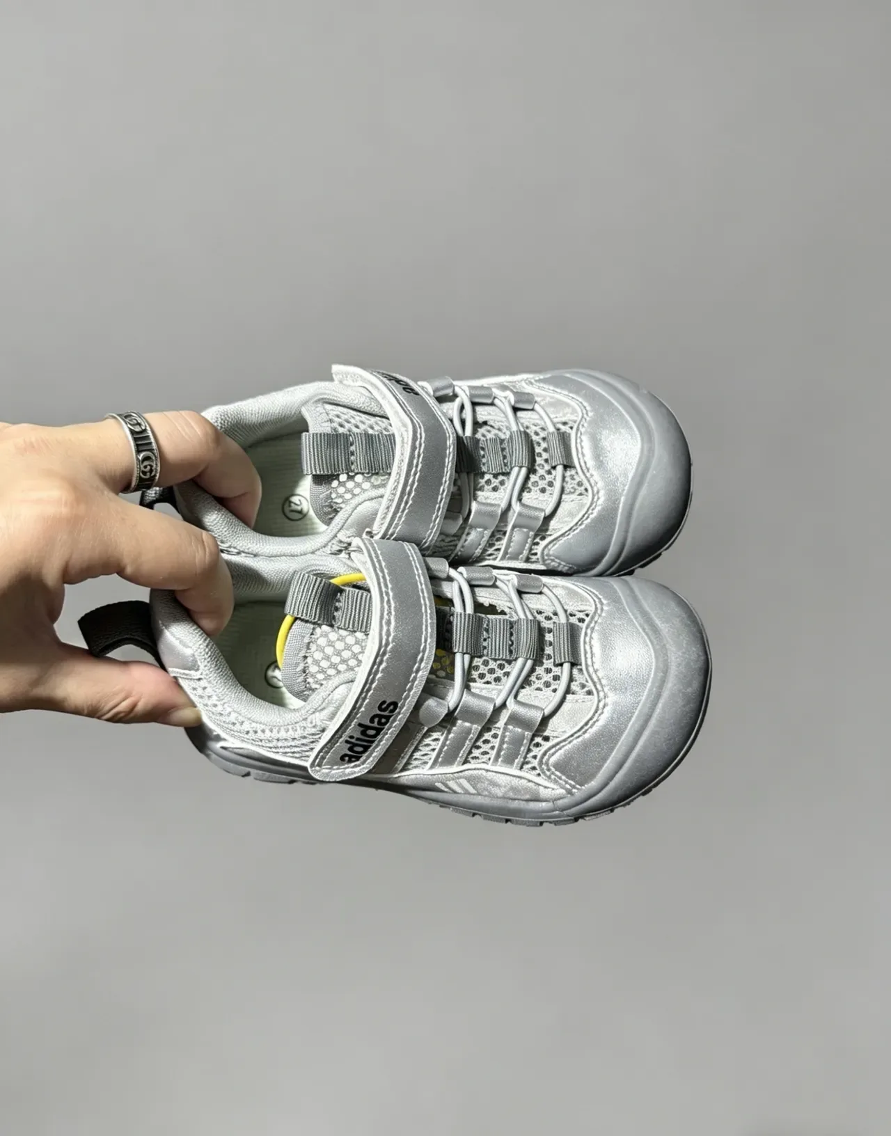 Adidas White Gray Velcro Strap Closure Mesh-and-Synthetic Upper Lifestyle Sneakers 5