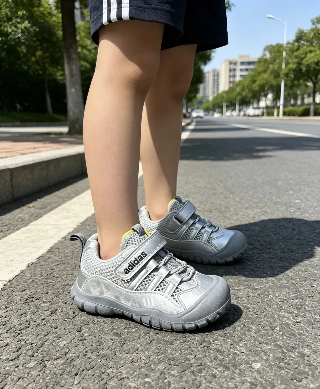 Adidas White Gray Velcro Strap Closure Mesh-and-Synthetic Upper Lifestyle Sneakers 11