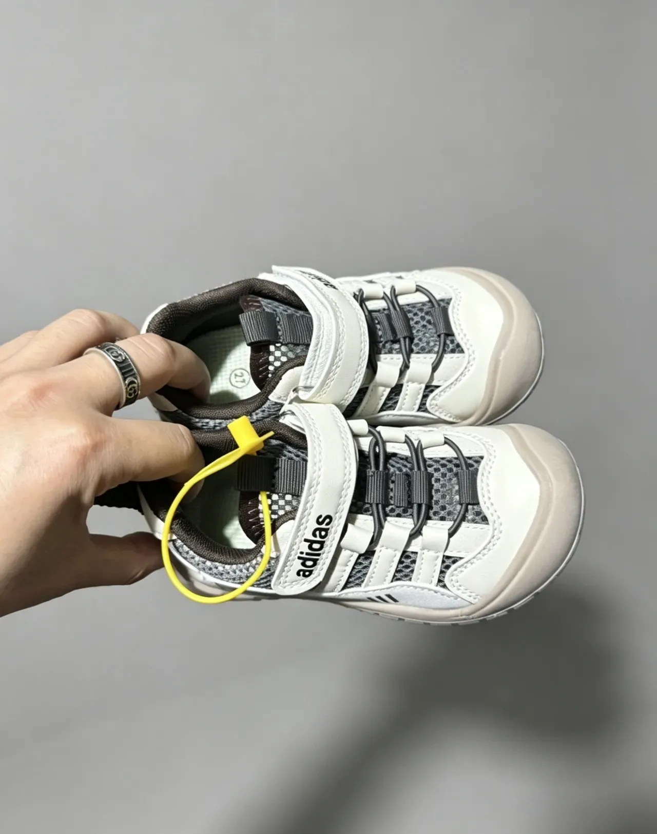 Adidas White Gray Velcro Strap Closure Mesh-and-Synthetic Upper Lifestyle Sneakers 13