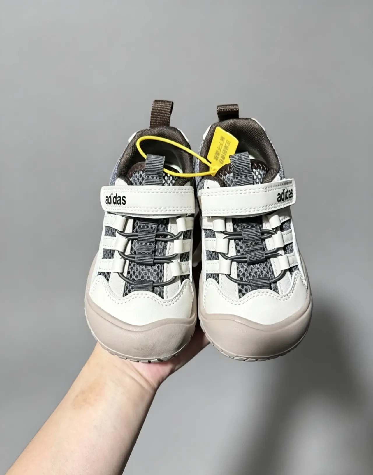 Adidas White Gray Velcro Strap Closure Mesh-and-Synthetic Upper Lifestyle Sneakers 19
