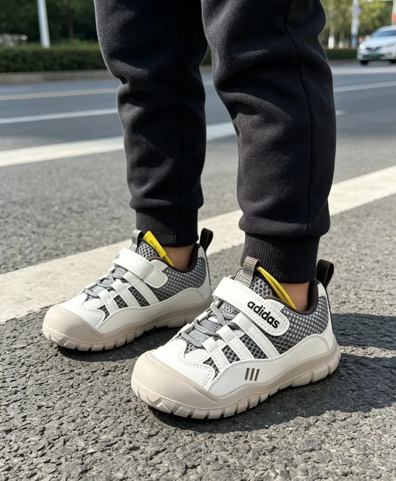 Adidas White Gray Velcro Strap Closure Mesh-and-Synthetic Upper Lifestyle Sneakers 20