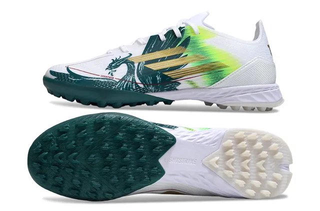 Adidas blanc et vert bas-coupé avec tige synthétique superposition de trois rayures dorées chaussures de football en gazon artificiel 6