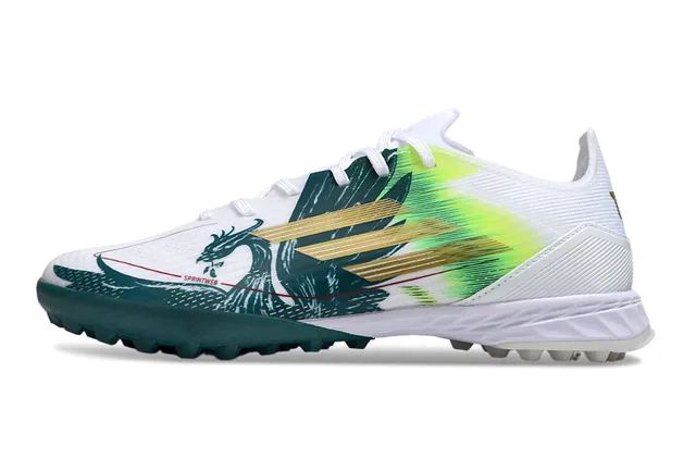 Adidas blanc et vert bas-coupé avec tige synthétique superposition de trois rayures dorées chaussures de football en gazon artificiel 7