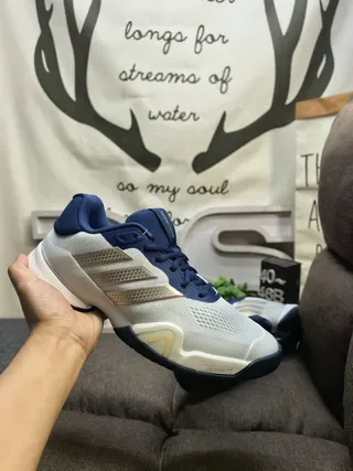 Adidas White Navy Mesh Upper Three Striped Overlays Lifestyle Sneakers 5