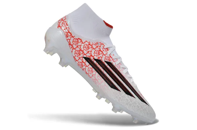 Adidas White Red High-Cut Sock-Fit Collar Synthetic Upper Firm-Ground Soccer Shoes 2