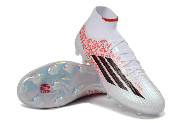 Adidas White Red High-Cut Sock-Fit Collar Synthetic Upper Firm-Ground Soccer Shoes 4