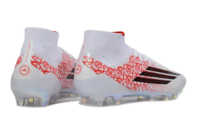 Adidas White Red High-Cut Sock-Fit Collar Synthetic Upper Firm-Ground Soccer Shoes 5