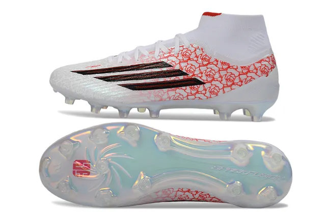 Adidas White Red High-Cut Sock-Fit Collar Synthetic Upper Firm-Ground Soccer Shoes 6