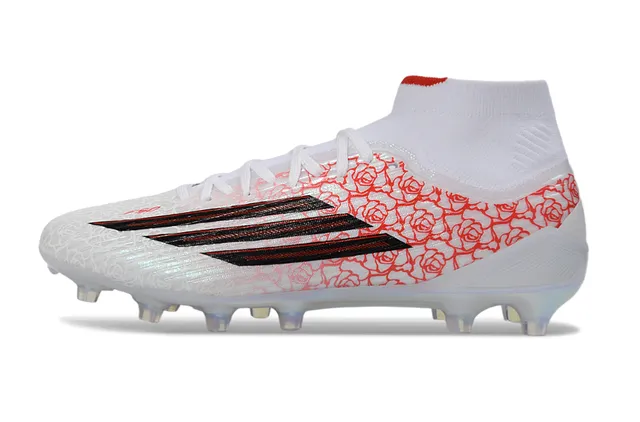 Adidas White Red High-Cut Sock-Fit Collar Synthetic Upper Firm-Ground Soccer Shoes 7