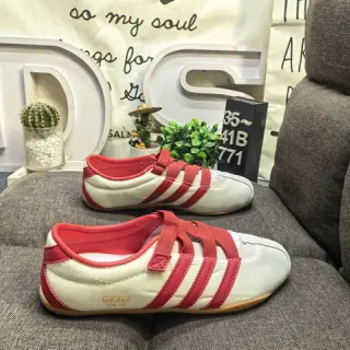 Adidas White Red Low-Top Velcro Strap Lifestyle Sneakers