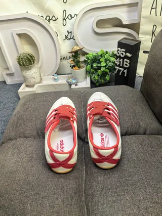 Adidas White Red Low-Top Velcro Strap Lifestyle Sneakers 8