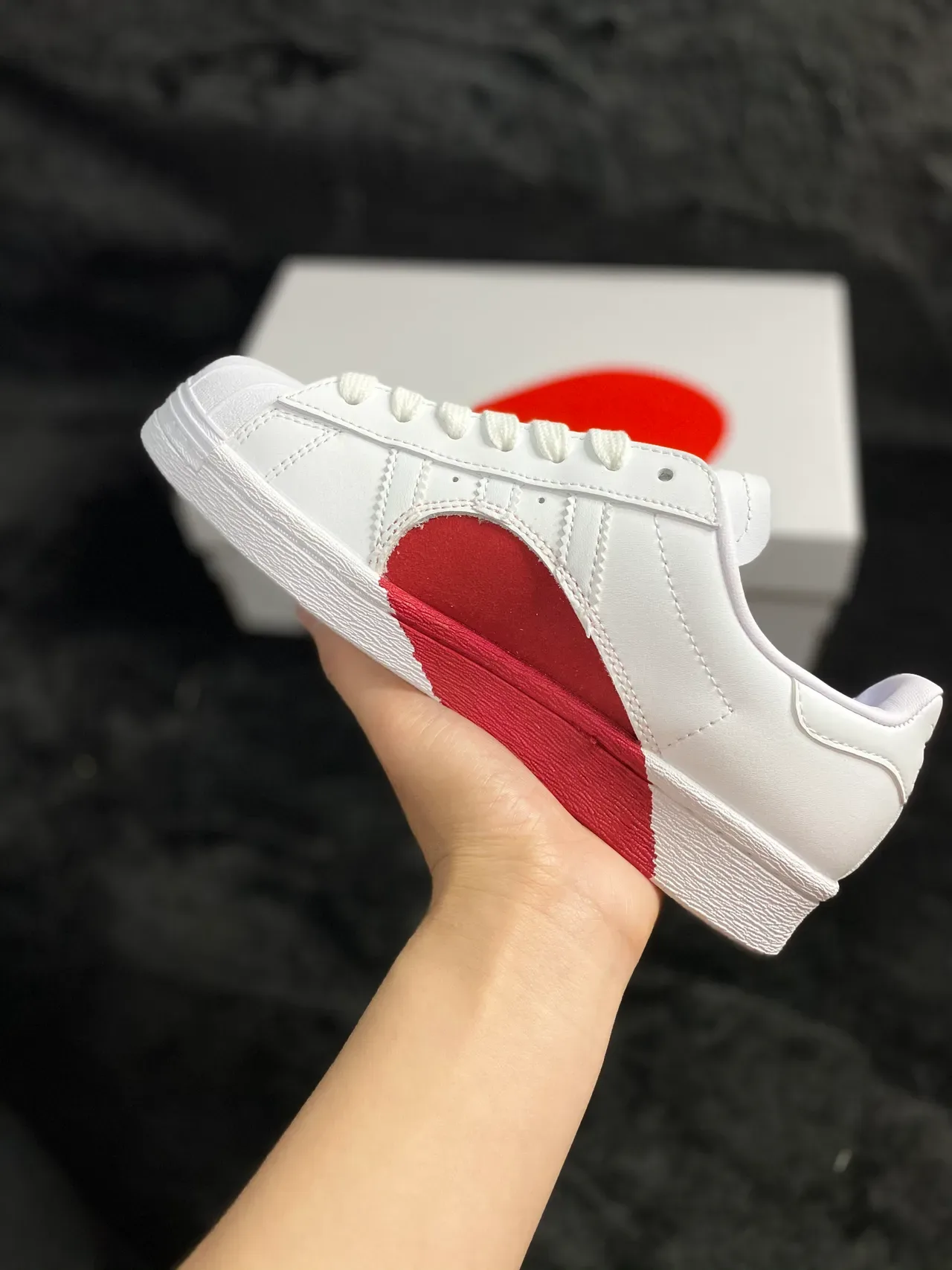 Adidas White Red Shell-Toe Three-Stripe Panel Lifestyle Sneakers 17