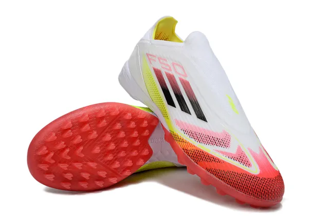Adidas Sapatos de Futebol com Colar de Meia, Branco e Vermelho, Bloqueio de Cor Gradiente, para Grama Artificial 4