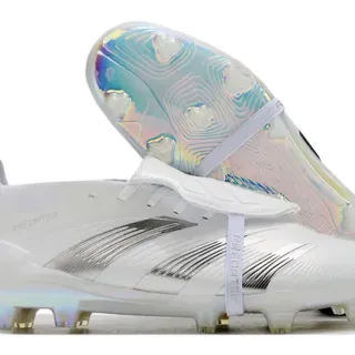 Adidas White Silver Upper Metallic Stripes Firm-Ground Soccer Shoes