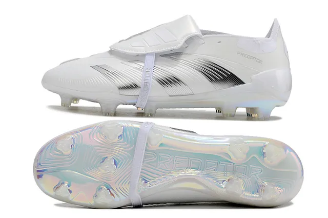 Adidas White Silver Upper Metallic Stripes Firm-Ground Soccer Shoes 6