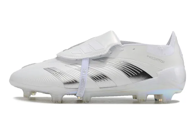 Adidas White Silver Upper Metallic Stripes Firm-Ground Soccer Shoes 7