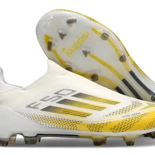 Adidas White Yellow Low-Cut Sock-Fit Upper Synthetic Cage Overlay Firm-Ground Soccer Shoes