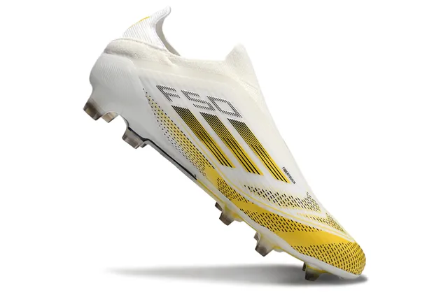 Adidas White Yellow Low-Cut Sock-Fit Upper Synthetic Cage Overlay Firm-Ground Soccer Shoes 2