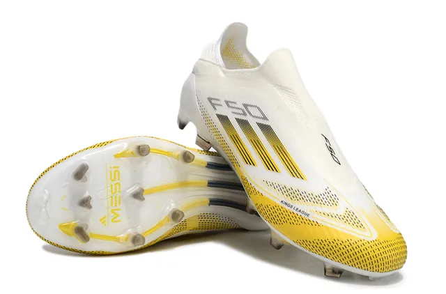 Adidas White Yellow Low-Cut Sock-Fit Upper Synthetic Cage Overlay Firm-Ground Soccer Shoes 4