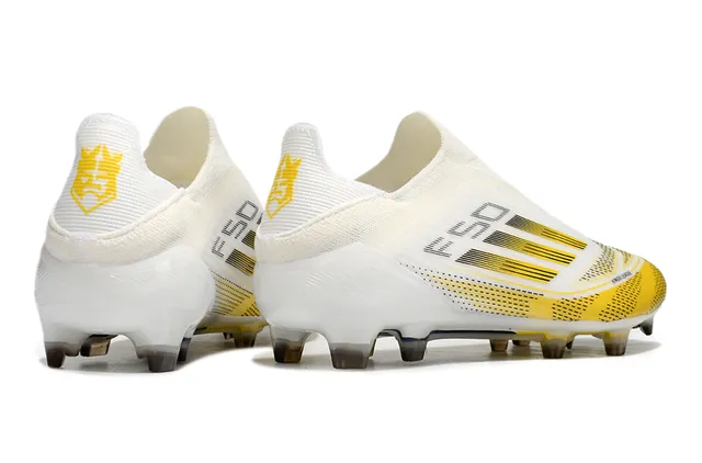 Adidas White Yellow Low-Cut Sock-Fit Upper Synthetic Cage Overlay Firm-Ground Soccer Shoes 5