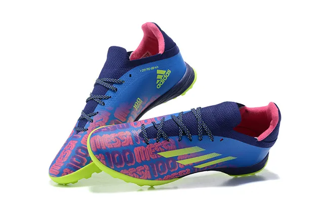 Adidas X Azul Verde Baixo Superior Sintético Espigas Moldadas Grama Sapatos de Futebol 2