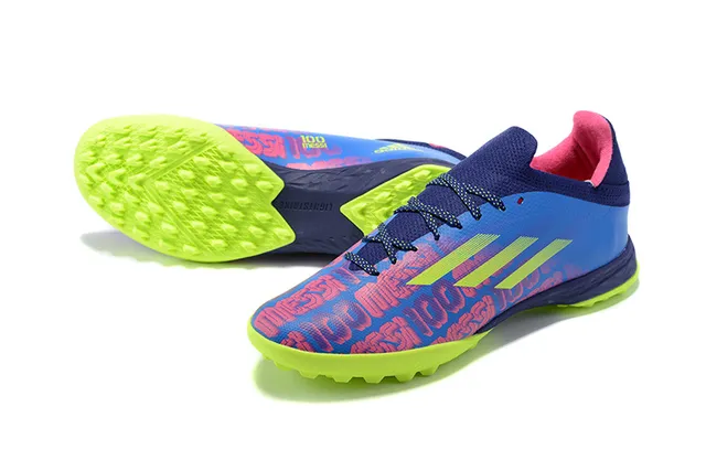 Adidas X Azul Verde Baixo Superior Sintético Espigas Moldadas Grama Sapatos de Futebol 7