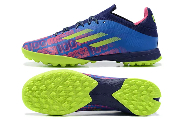 Adidas X Azul Verde Baixo Superior Sintético Espigas Moldadas Grama Sapatos de Futebol 9