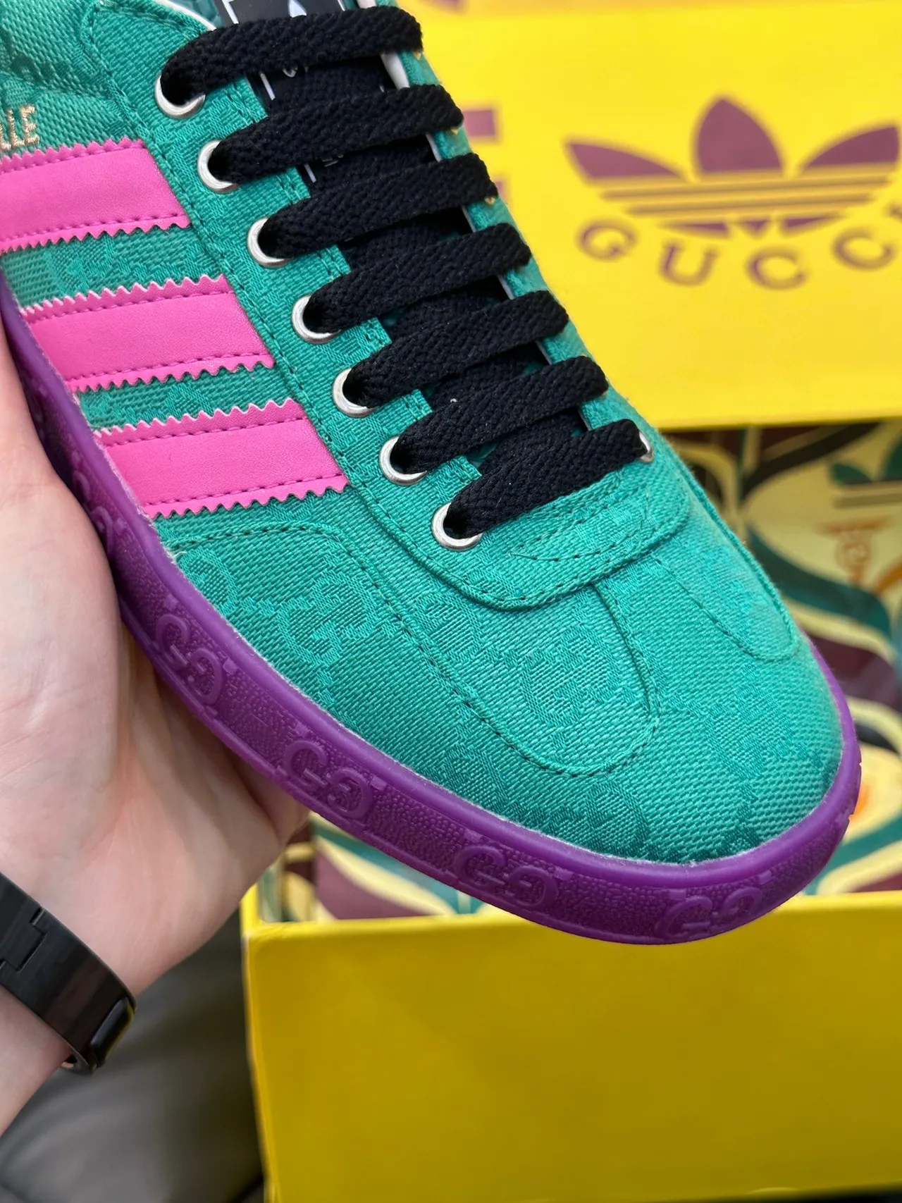 Adidas x Gucci Samba Teal Pink Purple Lifestyle Sneakers 4