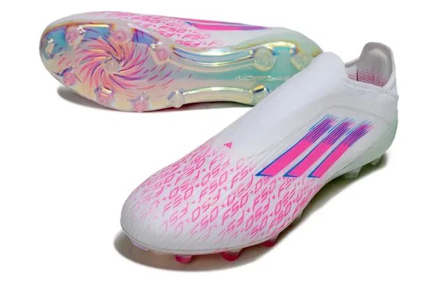 Adidas X Speedportal F50 সাদা গোলাপি নীল হলোগ্রাফিক ফার্ম গ্রাউন্ড ফুটবল জুতো 5