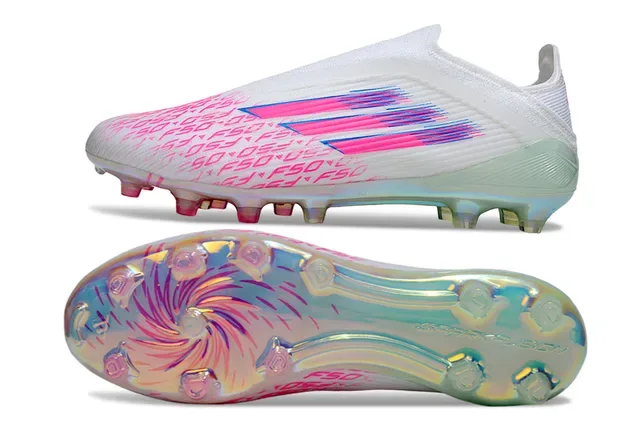 Adidas X Speedportal F50 সাদা গোলাপি নীল হলোগ্রাফিক ফার্ম গ্রাউন্ড ফুটবল জুতো 7