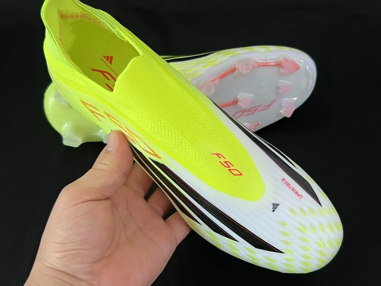 Adidas Yellow White Low-Cut Sock-Fit Upper Asymmetric Lacing Firm-Ground Soccer Shoes 5