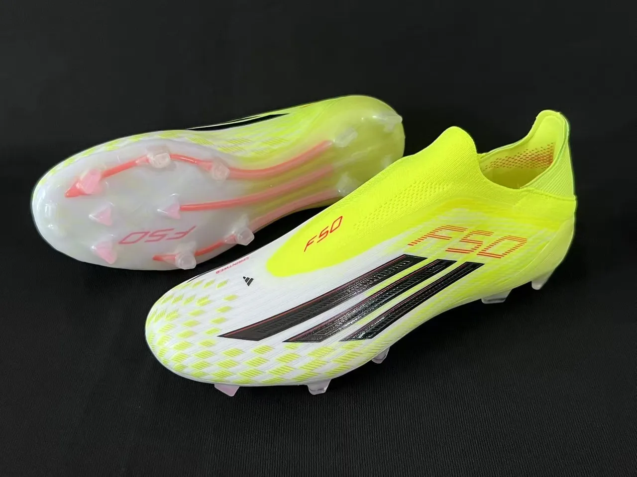 Adidas Yellow White Low-Cut Sock-Fit Upper Asymmetric Lacing Firm-Ground Soccer Shoes 8