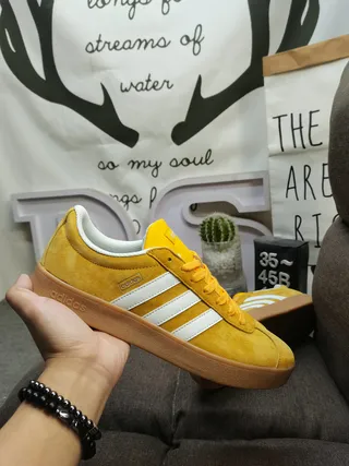 Adidas Yellow White Suede Upper Three-Stripe Side Panel Lifestyle Sneakers 5