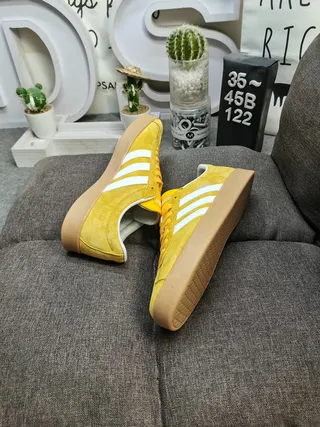 Adidas Yellow White Suede Upper Three-Stripe Side Panel Lifestyle Sneakers 6