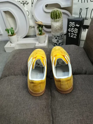 Adidas Yellow White Suede Upper Three-Stripe Side Panel Lifestyle Sneakers 8