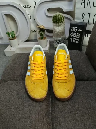 Adidas Yellow White Suede Upper Three-Stripe Side Panel Lifestyle Sneakers 10