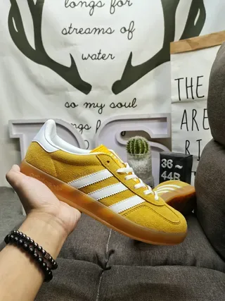 Adidas Yellow White Suede Upper Three-Stripe Side Panel Lifestyle Sneakers 5